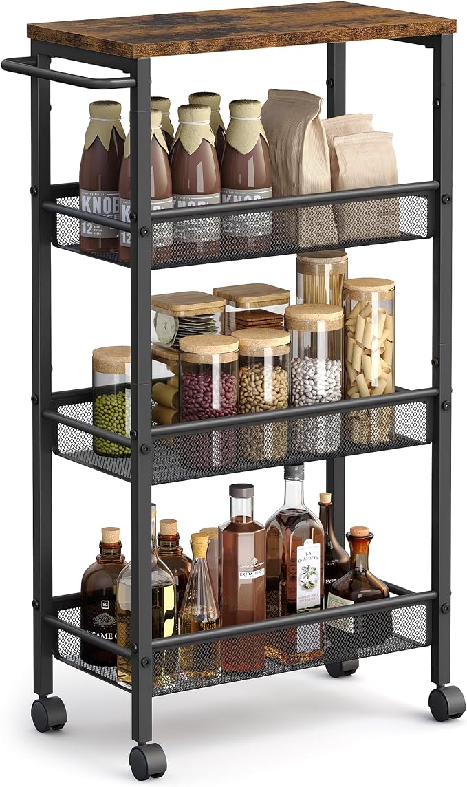 VASAGLE Slim Rolling Cart, 4-Tier Storage Cart, Narrow Cart by Unknown