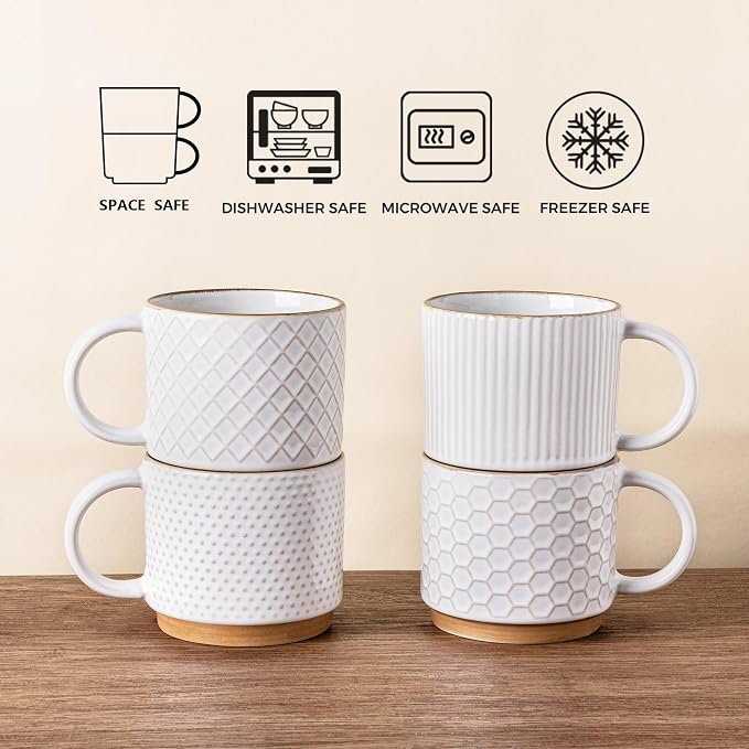 GBHOME 12OZ Stackable Coffee Mugs, Ceramic Coffee Mugs - Image 7