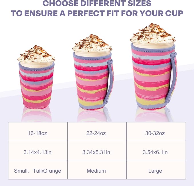 3Pk Reusable Coffee Sleeves, Fits 16-32oz Hot/Cold Drink | iced coffee sleeve - Image 2