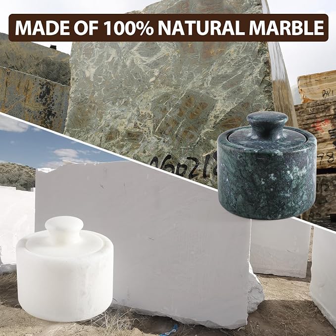 Koville Marble Salt Cellar White and Green Salt Holder - Image 3