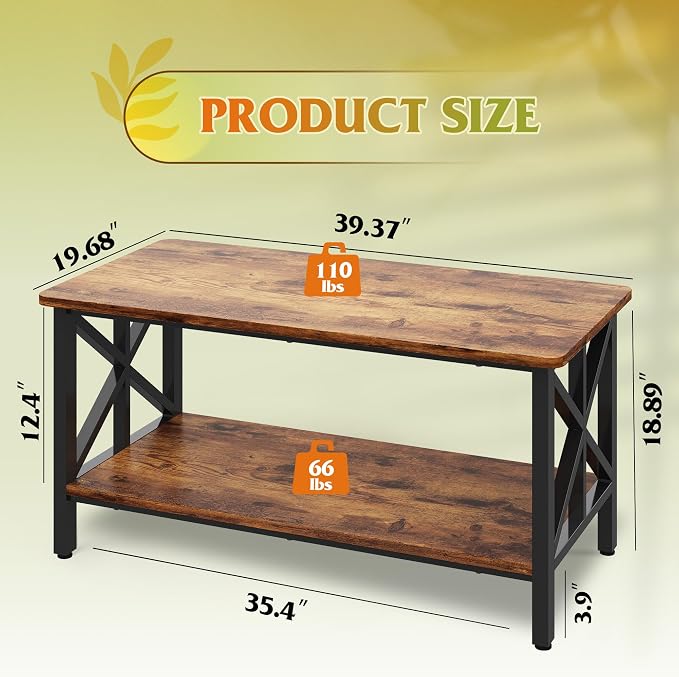 WLIVE Coffee Table for Living Room, Storage Shelf, Farmhouse Style Small Coffee - Image 3