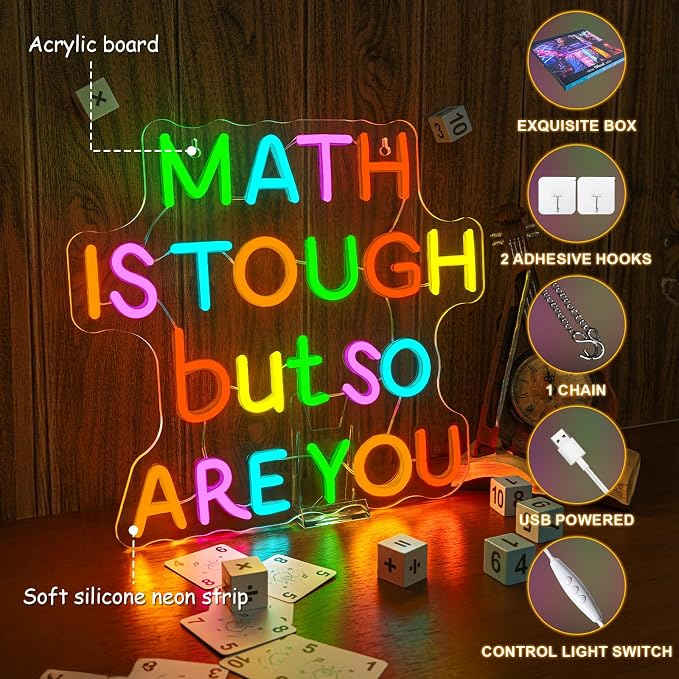 Classroom LED Sign Math Is Tough But So Are You Neon Sign - Image 3