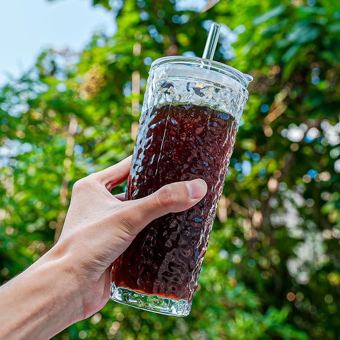 20oz Glass Tumblers with Lids and Straws - Image 3