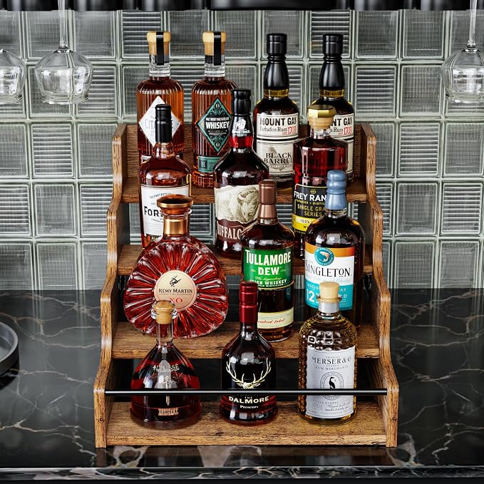 KLM Liquor Bottle Display Shelf, Coffee Syrup Rack Organizer, 4 Step Countertop - Image 5