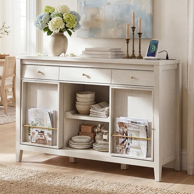 Buffet Cabinet with Storage, Modern Sideboard Cabinet with 3 Drawers, 2 Sliding - Image 8