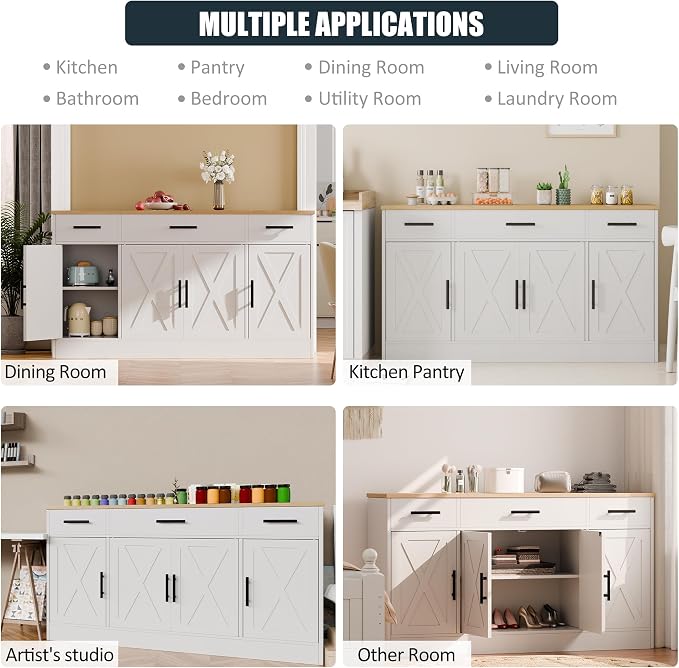 SUNLEI Buffet Cabinet with Storage, Sideboard Small Storage Cabinet with - Image 6