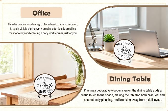 Coffee Desk Decor Sign, Farmhouse Wood Plaque, It Is Coffee Time Wood Sign - Image 5