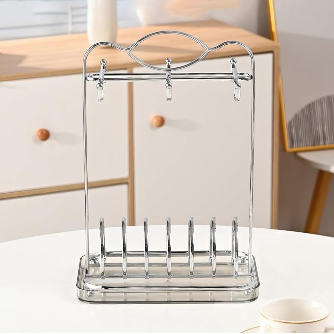 Silver Coffee Mug Holder Countertop, Metal Tea Coffee Cup and Saucer Holders - Image 4
