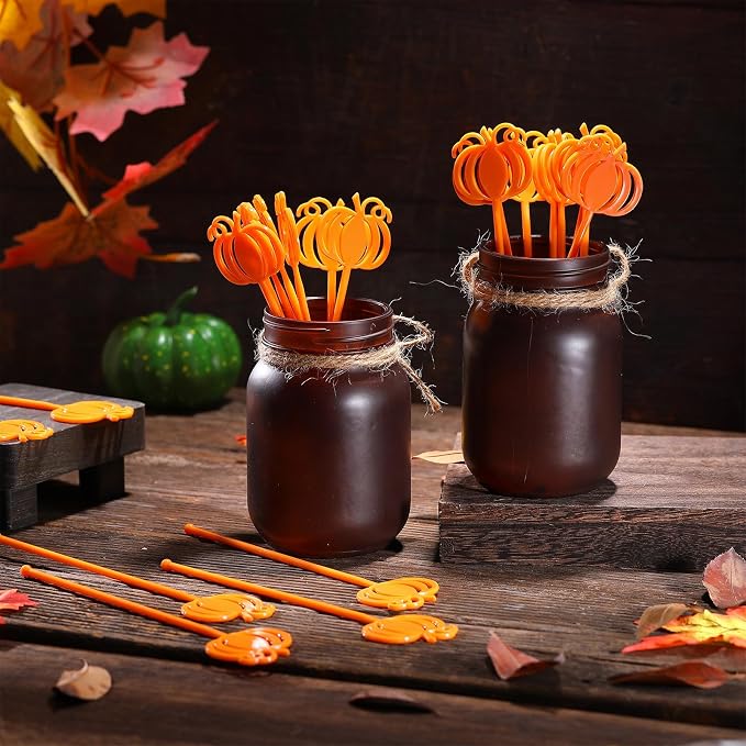 SiliFine 30 Pcs Fall Swizzle Sticks Plastic Coffee and Cocktail Stirrers - Image 3