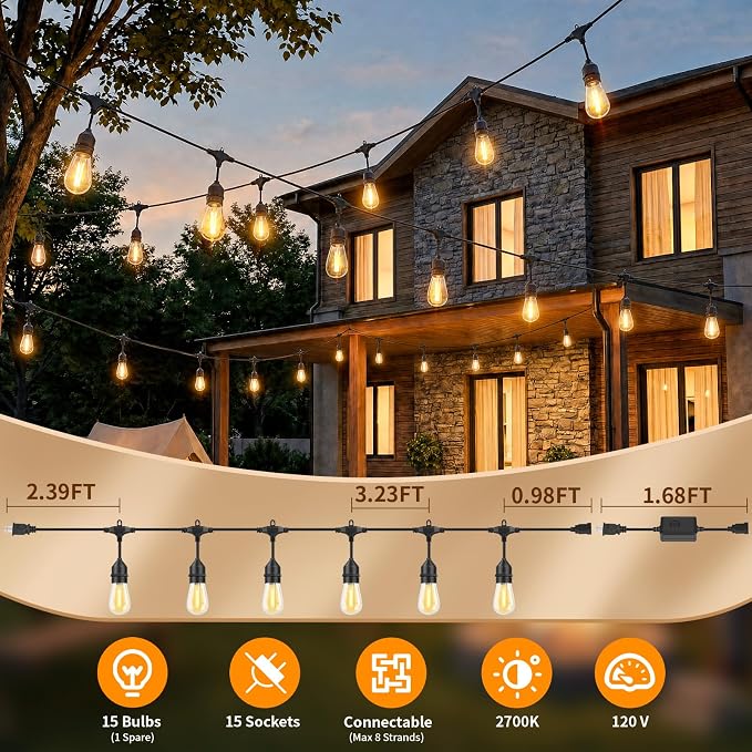 Hotsonic Remote Control Outdoor String Lights Waterproof, 50 FT LED Outside - Image 7