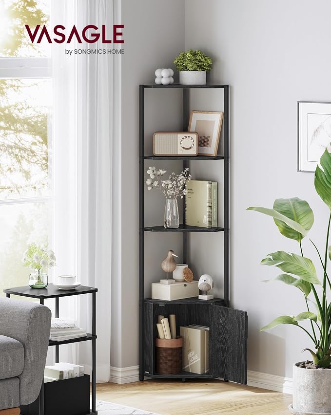 VASAGLE Corner Shelf with Storage, 5-Tier Corner Storage Cabinet, - Image 2