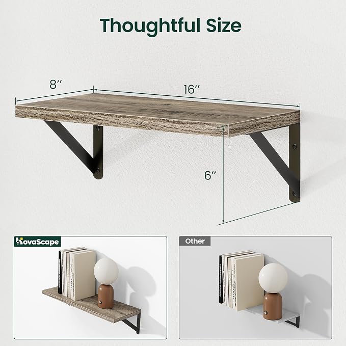 Floating Shelves 8 Inch Deep, 16W x 8D Wall Shelf Set of 2, 35 lbs Heavy Duty - Image 3