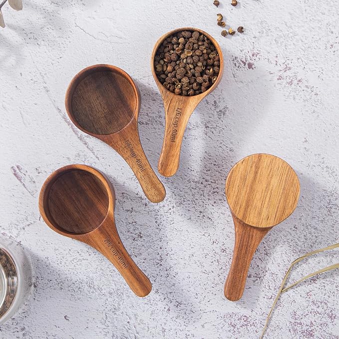 40 ml 4 Pack Acacia Wood Coffee Scoops, Small Wooden Coffee Spoons - Image 3