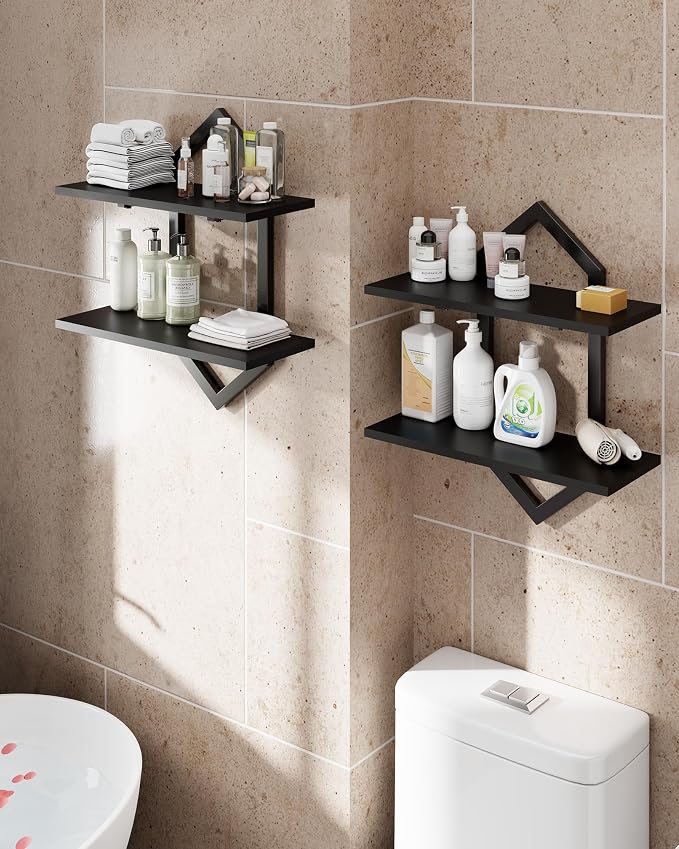 Floating Shelves, Wall Mounted Decorative Shelves, 2-Tier Modern Geometric - Image 9