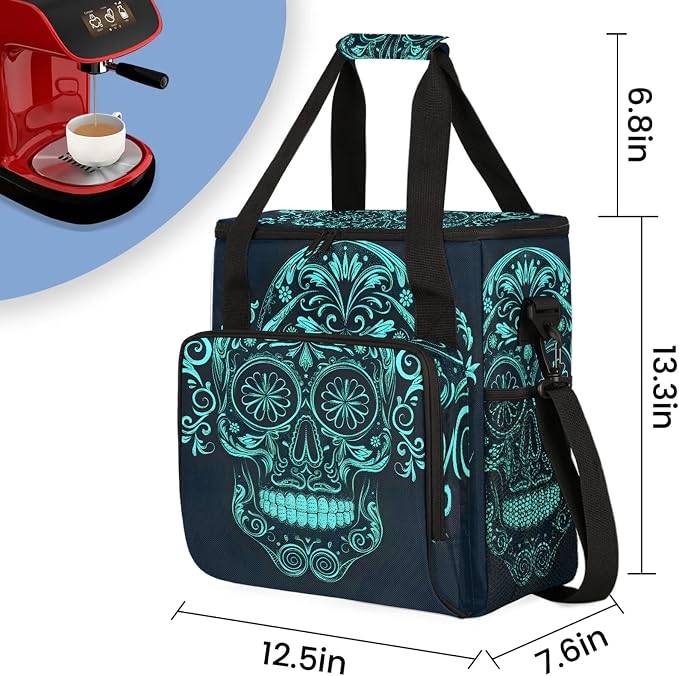 Sugar Skull Mexican Coffee Maker Carring Bag, Large Insulated Storage Organizer - Image 2