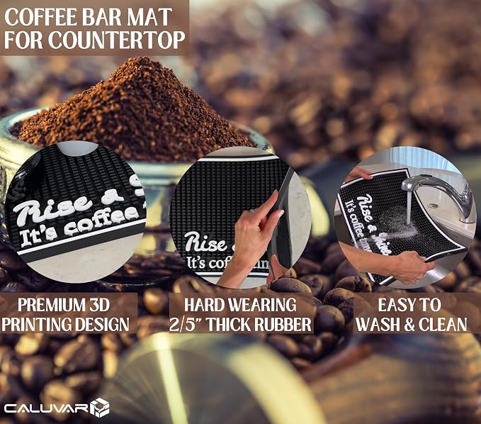 Rise and Shine It's Coffee Time Sign Silicone Bar Mat 18x12 in, Morning Person - Image 3