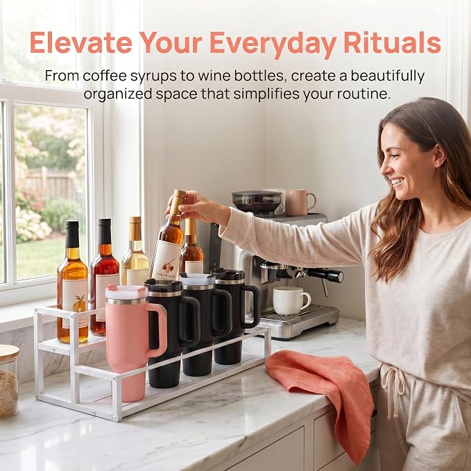 Expandable Coffee Syrup Organizer, 2-Tier Carbon Steel Stanley Cup Holder - Image 6