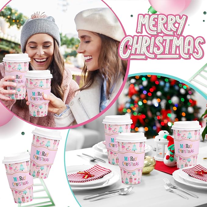 Whaline 50Pcs Merry Christmas Disposable Coffee Cups - Image 7