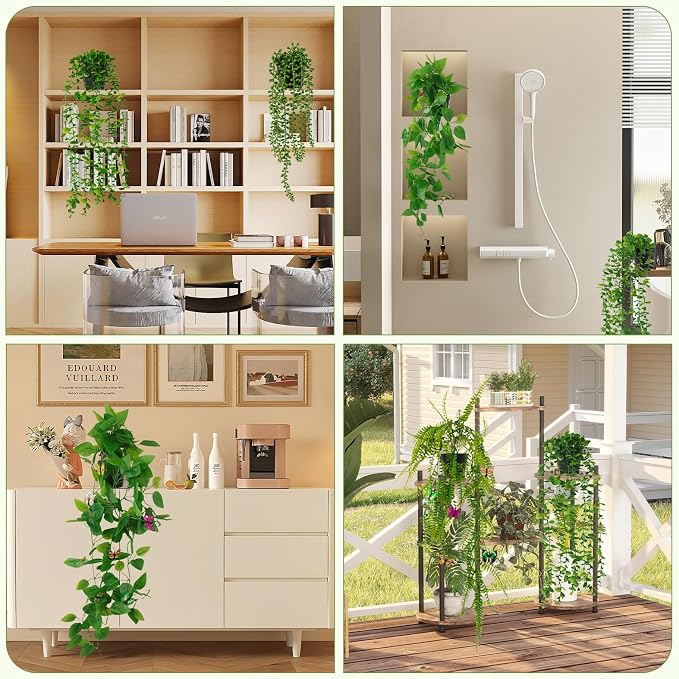 Fake Plants 4 Pack Artificial Hanging Plants, Fake Potted Greenery Faux - Image 7