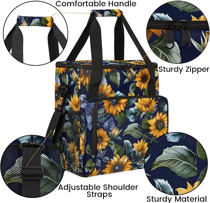 Yellow Sunflower Coffee Maker Carring Bag, Large Insulated Storage Organizer - Image 6