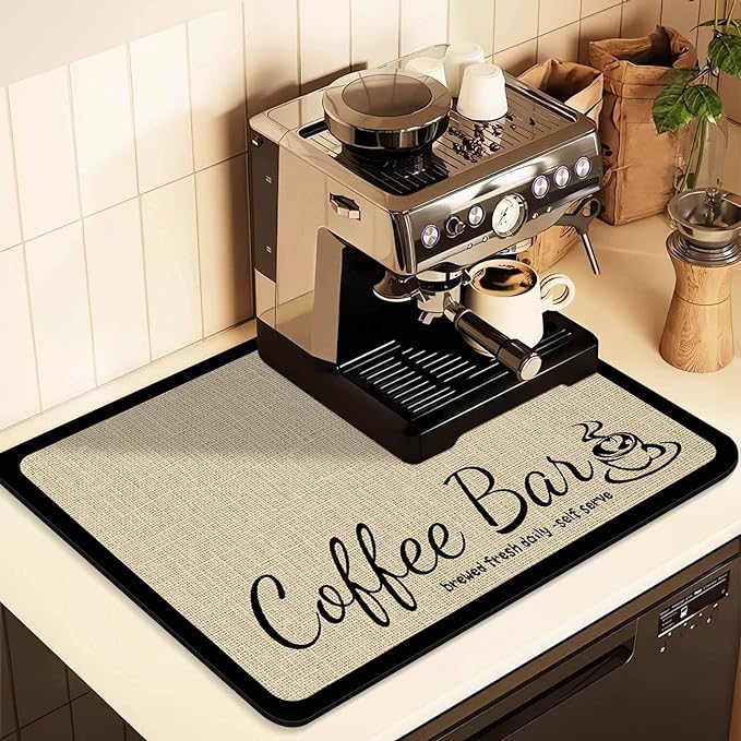 Coffee Mat for Countertops, Coffee Bar Accessories Fit Under Coffee Maker by JuSiyley