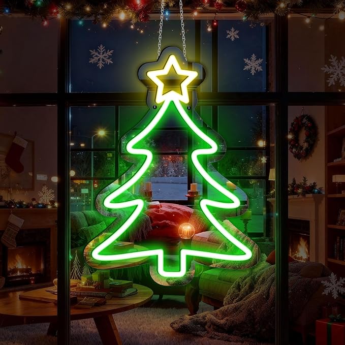 16 x 12’’ Christmas Tree Mirror Neon Sign LED, USB Powered Acrylic Neon Wall by NELTBESIN