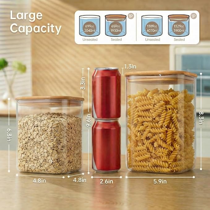 Extra Large Square Glass Flour & Sugar Storage Containers - Image 3