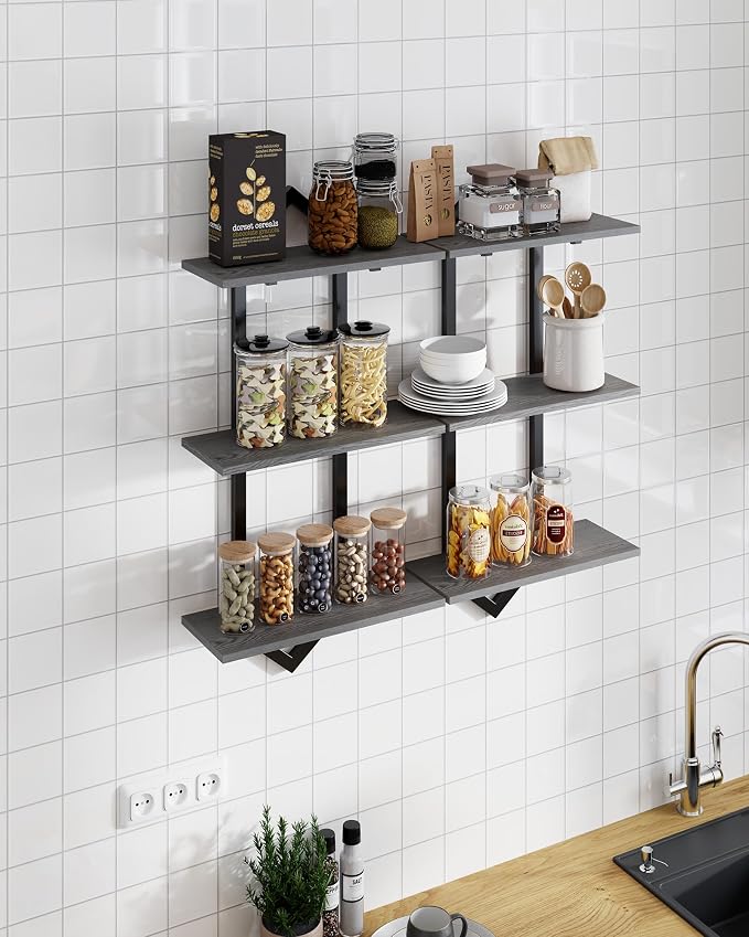 3 Tier Floating Shelves, Modern Geometric Wooden Shelf - Image 2