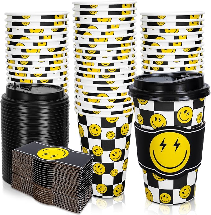 Whaline 50Pcs Smile Face Disposable Paper Cups by Whaline