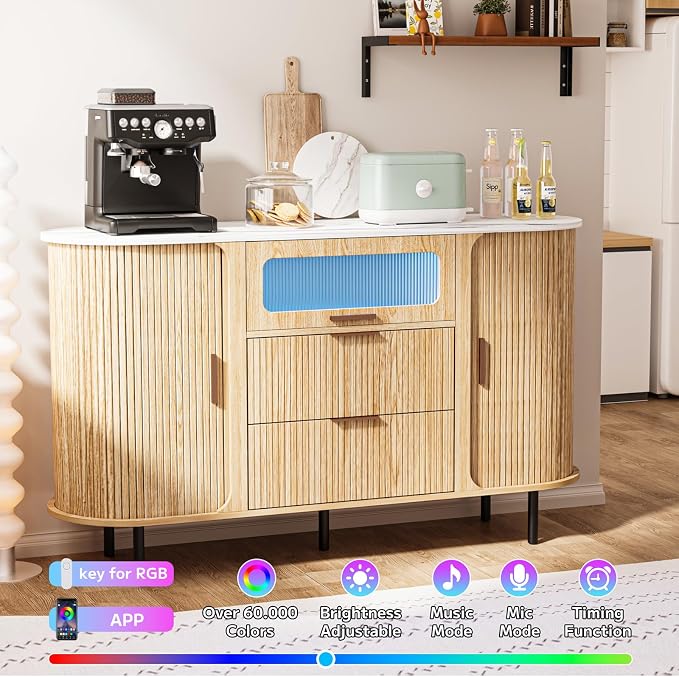 54" Fluted Sideboard Buffet Cabinet - Image 4