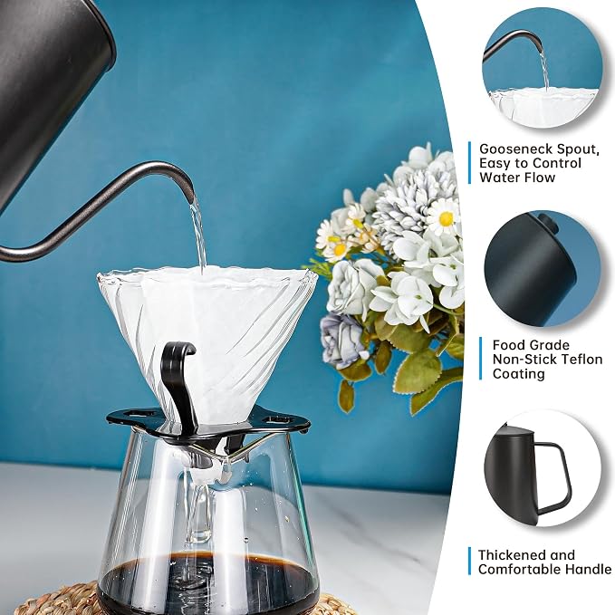 SuperCook Hand Drip Pour Over Coffee Set, All in One Includes Gooseneck Kettle - Image 3