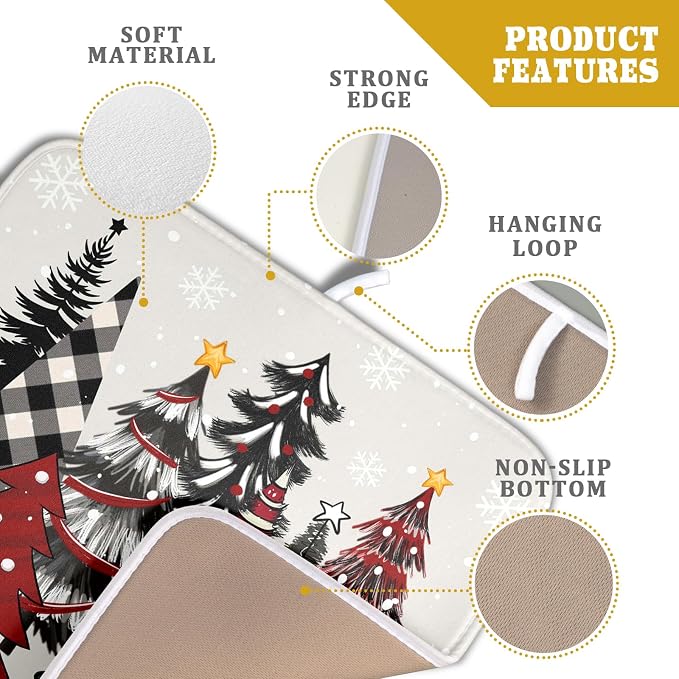 Christmas Trees Dish Drying Mat 16x18 In, Xmas Red Black Buffalo Plaid Pine - Image 4