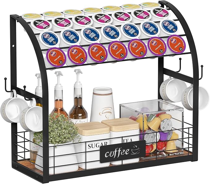 Metal K Cup Holder, 2 Tier Coffee Bar Organizer by Greatseas