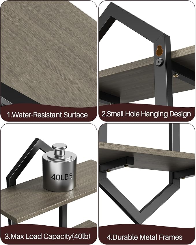 Floating Shelves, Wall Mounted Decorative Shelves, 2-Tier Modern Geometric - Image 6