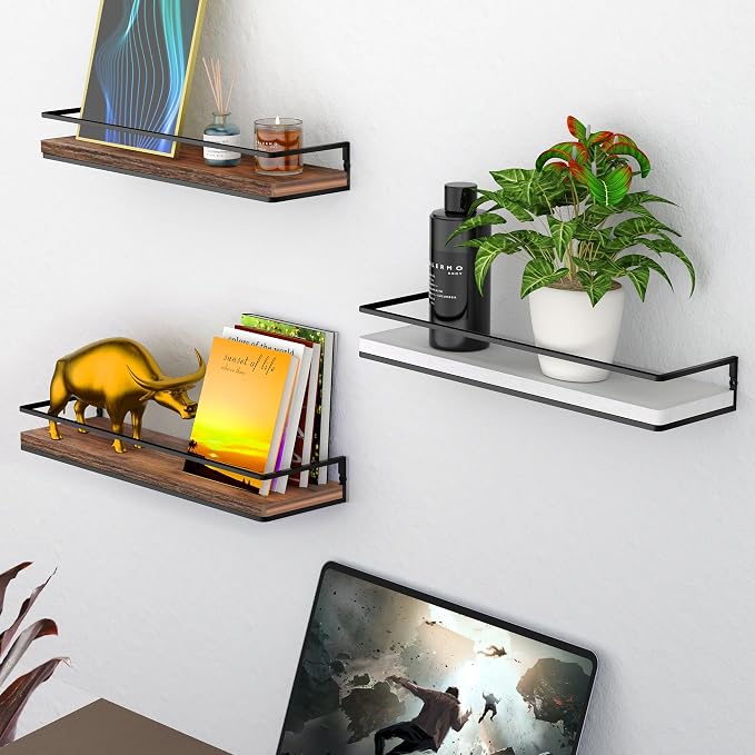 Meangood Floating Shelves Wall Mounted Set of 2, Towel Bar Rustic Wood Wall - Image 5