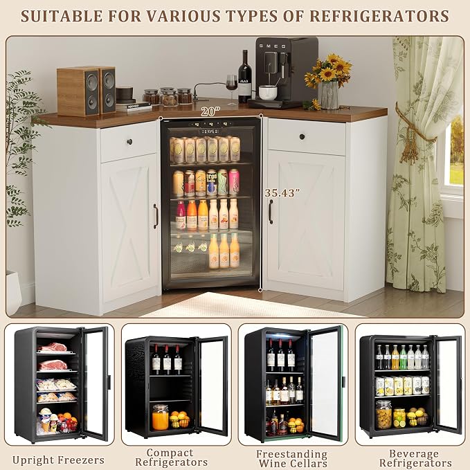 Coffee Bar Cabinet with Fridge Space, Corner Bar Cabinet with Fridge Space - Image 6