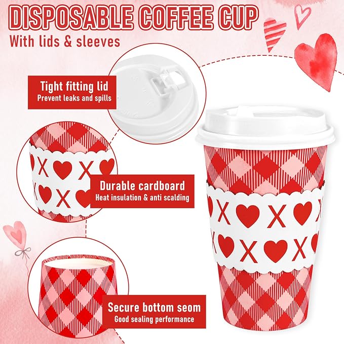 Whaline 50 Pcs Valentine's Day Disposable Coffee Cups - Image 3