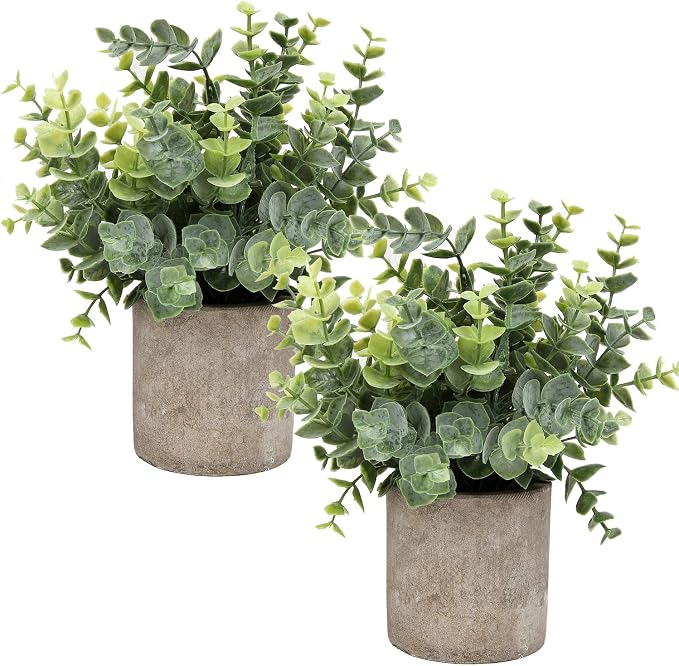 Mini Potted Plants Artificial Eucalyptus Boxwood Rosemary Faux Herbs Small by Flojery