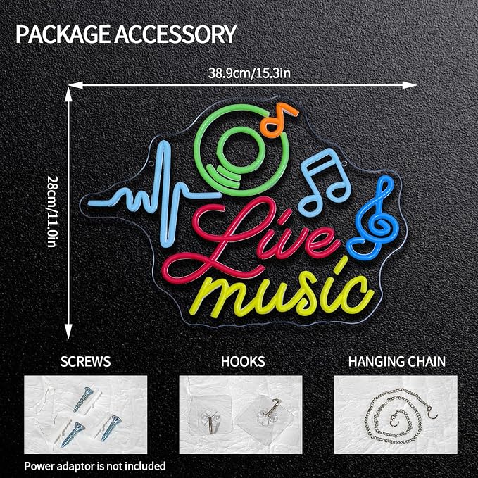 Live Music Neon Sign Dimmable Musical Note Neon Light Sign - Image 2