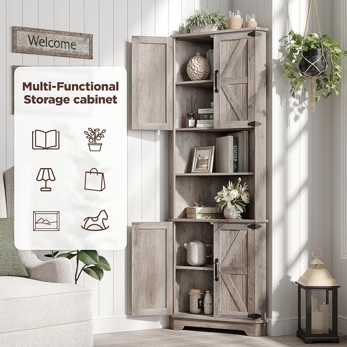 Vabches 68.9" Tall Corner Cabinet, Farmhouse Style Storage Cabinet - Image 4