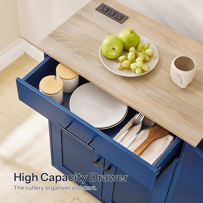 HOOBRO Kitchen Island with Power Outlet, Kitchen Storage Island with Spice Rack - Image 8