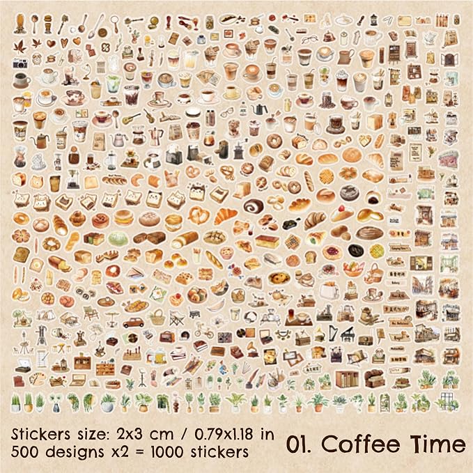 1000 Pcs Coffee Lover Stickers – 2x3cm Waterproof PET Mini Stickers - Image 2