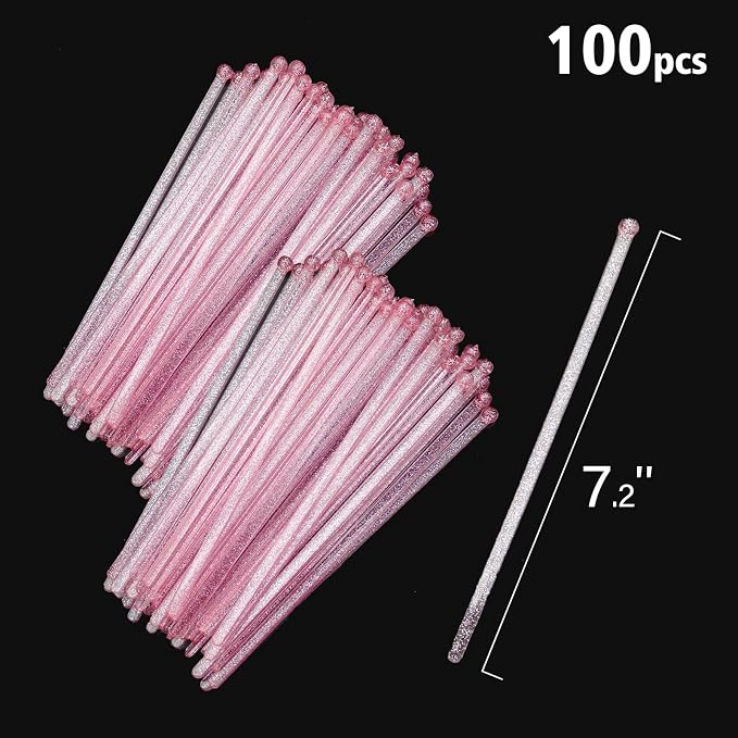 hapray 100-PCS Pink Glitter Plastic Swizzle Sticks, Crystal Cake Pops, Cocktail - Image 6