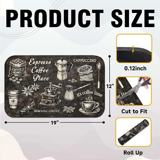Vintage Coffee Blueprint Coffee Bar Mat 12" x 19", Absorbent Quick-Dry Coffee - Image 2