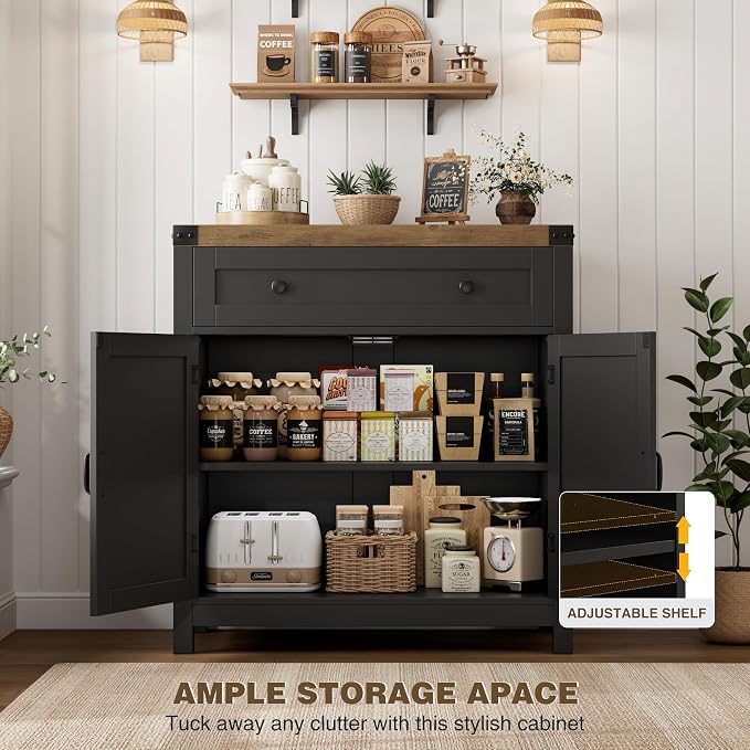 HOSTACK Coffee Bar Cabinet, Kitchen Storage Cabinet, Modern Farmhouse Buffet - Image 7