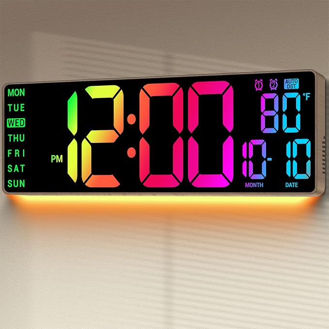 16.5" Large Digital Wall Clock: 11 RGB Color LED Display by Unknown