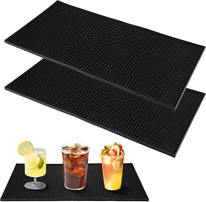 2 Pcs Bar Mat for Countertop 24 x 12 Inch, Large Non Slip Rubber Mat Service by Tobeelec