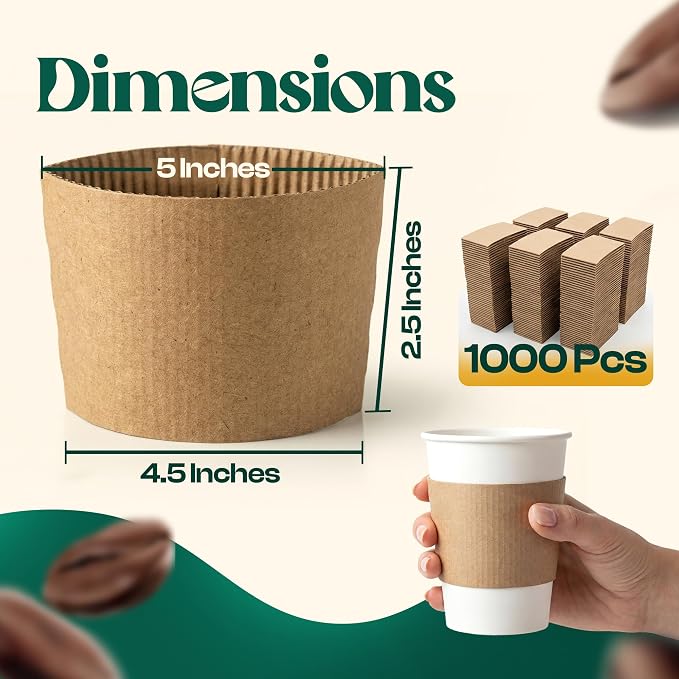 1000 Pcs Coffee Cup Sleeves Disposable – Corrugated Kraft Paper Cup Sleeves - Image 2