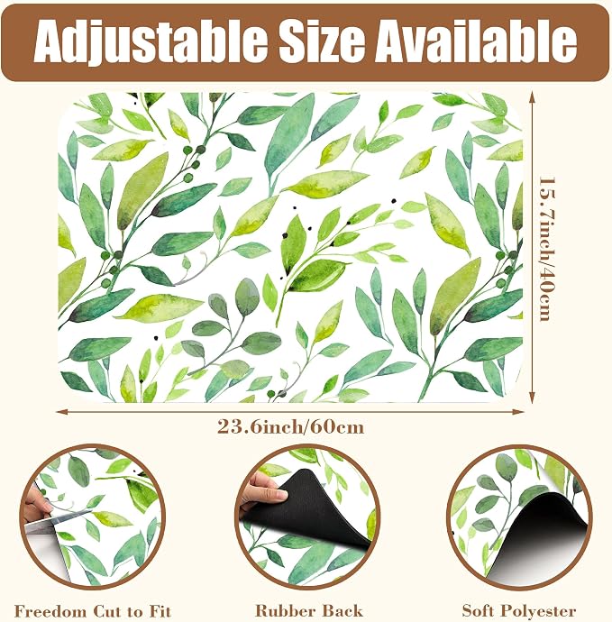 Dish Drying Mat Watercolor Green Leaves Coffee Bar Mat - Image 2