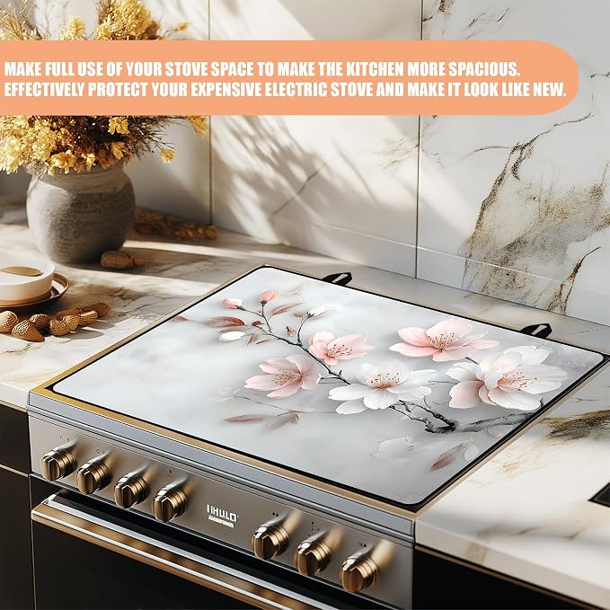 28"x20" Anti-Slip Electric Stove Top Cover Peach Blossoms Foldable - Image 5